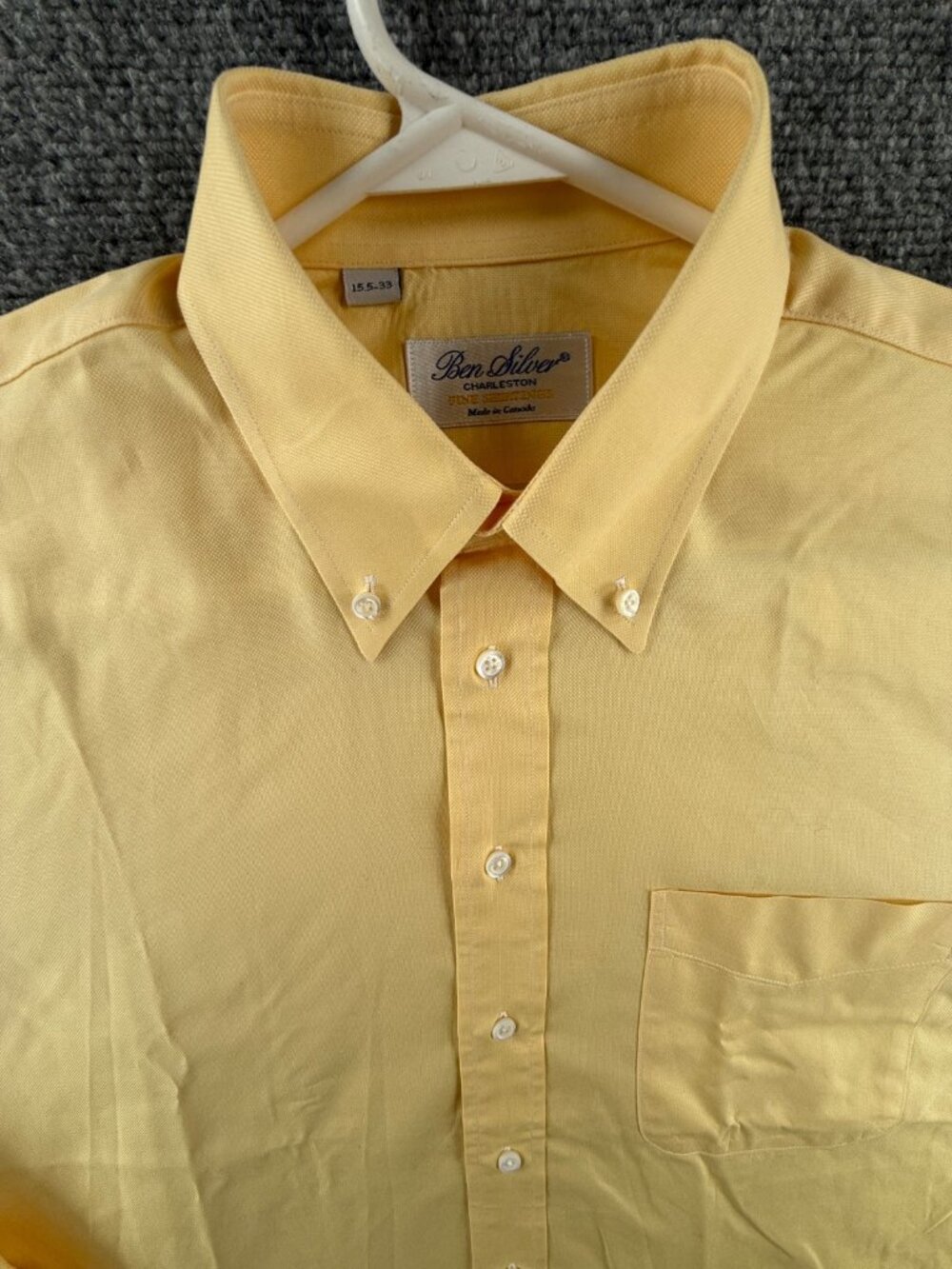 Ben Silver Oxford Cloth Button Down OCBD Yellow 15.5 33 Cotton Woven Men Pocket